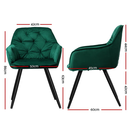 Barstool Now Calivia Dining Chairs Kitchen Chairs Upholstered Velvet Green - Set of 2