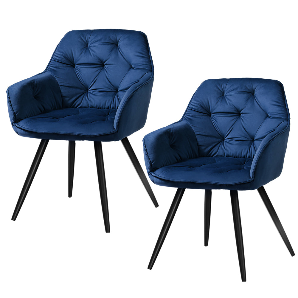 Barstool Now Calivia Dining Chairs Kitchen Chairs Upholstered Velvet Blue - Set of 2