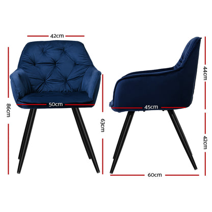 Barstool Now Calivia Dining Chairs Kitchen Chairs Upholstered Velvet Blue - Set of 2