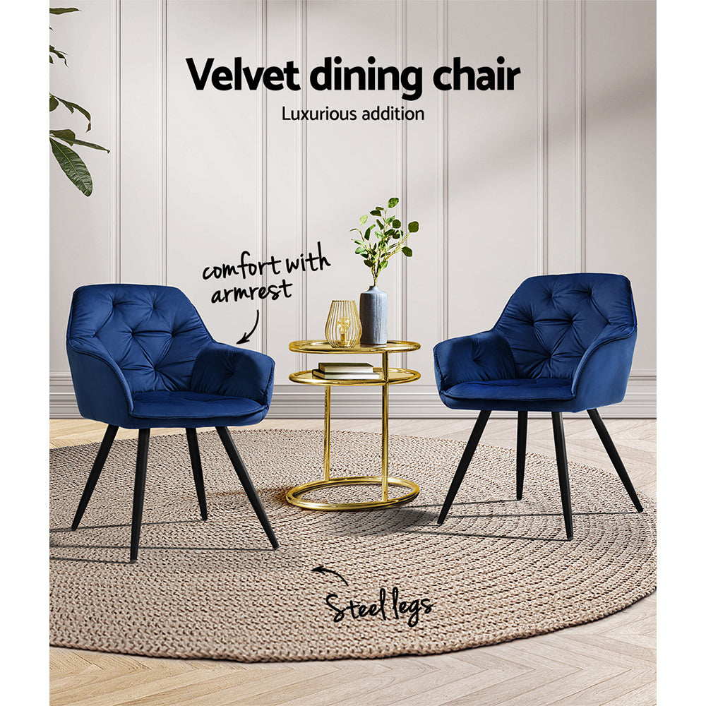 Barstool Now Calivia Dining Chairs Kitchen Chairs Upholstered Velvet Blue - Set of 2