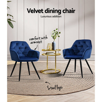 Barstool Now Calivia Dining Chairs Kitchen Chairs Upholstered Velvet Blue - Set of 2