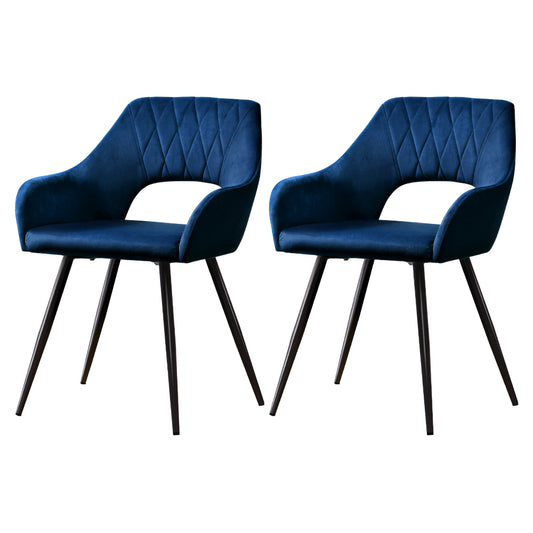 Barstool Now Caitlee Dining Chairs Kitchen Chairs Velvet Upholstered Blue - Set of 2