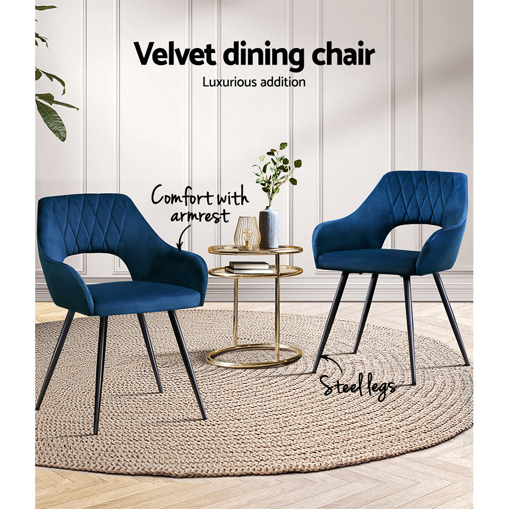 Barstool Now Caitlee Dining Chairs Kitchen Chairs Velvet Upholstered Blue - Set of 2