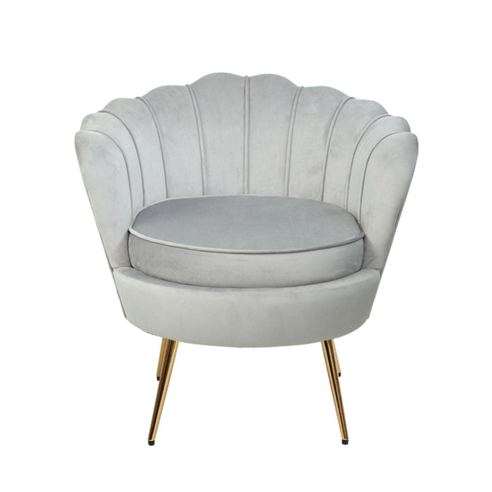 Grey Barrel sofa chair with scalloped back Lotus Flower Design, upholstered vanity chair featuring a lotus flower design. A stylish and unique addition to your space