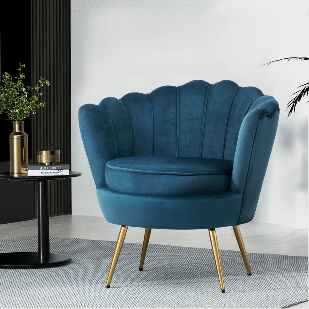 Navy Blue Velvet Retro Accent Armchair