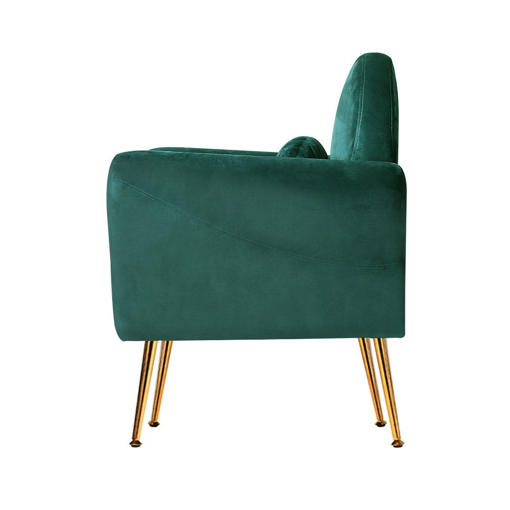 Green Velvet Caroline Accent Armchair with Cushion