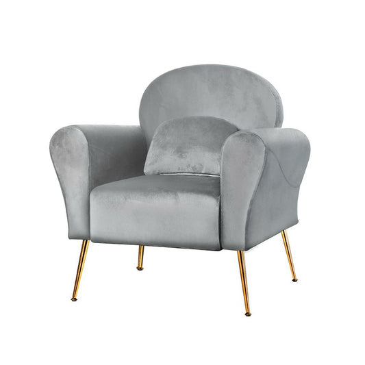 Grey Velvet Accent Armchairs with Cushions. A perfect blend of elegance and comfort.