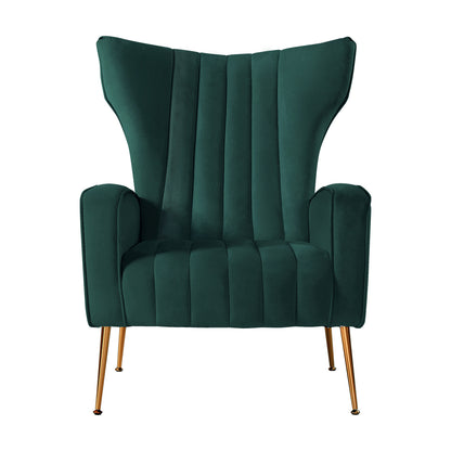 Green Velvet Wing Accent Armchair With Extra Wide Back Modern Sofa Seat For Cafe, Office, Living Room