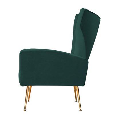 Green Velvet Wing Accent Armchair With Extra Wide Back Modern Sofa Seat For Cafe, Office, Living Room