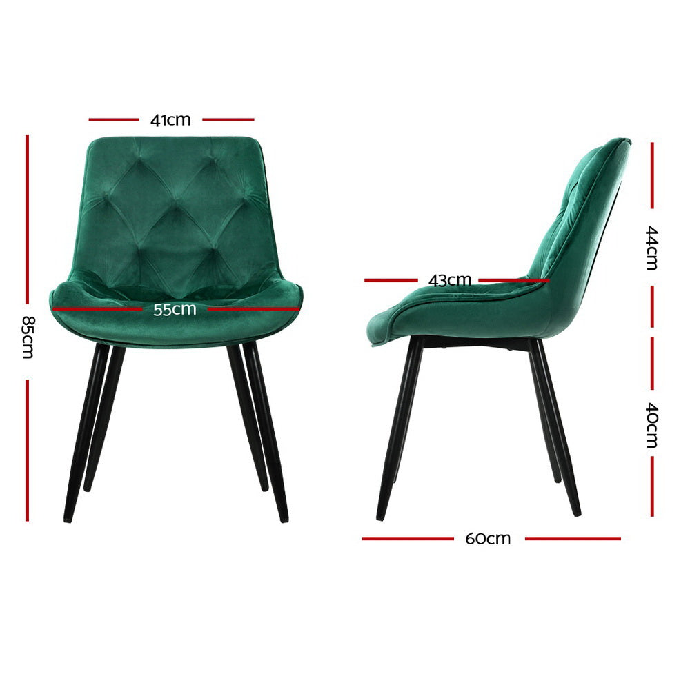 Barstool Now Starlyn Dining Chairs Kitchen Chairs Velvet Padded Seat Green - Set of 2