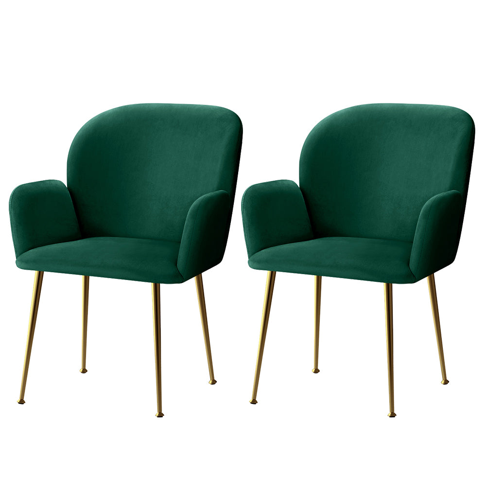 Artiss  Set of 2 Kynsee Dining Chair Armchair Cafe Chair Upholstered Velvet Green "Thick Foam Soft Sofa Set: Smooth and Comfortable Living Room Furniture"