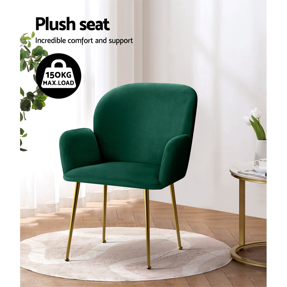 Artiss  Set of 2 Kynsee Dining Chair Armchair Cafe Chair Upholstered Velvet Green "Thick Foam Soft Sofa Set: Smooth and Comfortable Living Room Furniture"