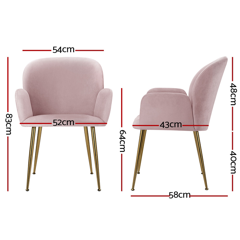 Barstools Now Set of 2 Kynsee Upholstered Velvet Pink Dining Chairs