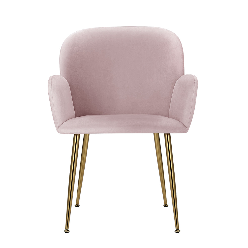 Barstools Now Set of 2 Kynsee Upholstered Velvet Pink Dining Chairs